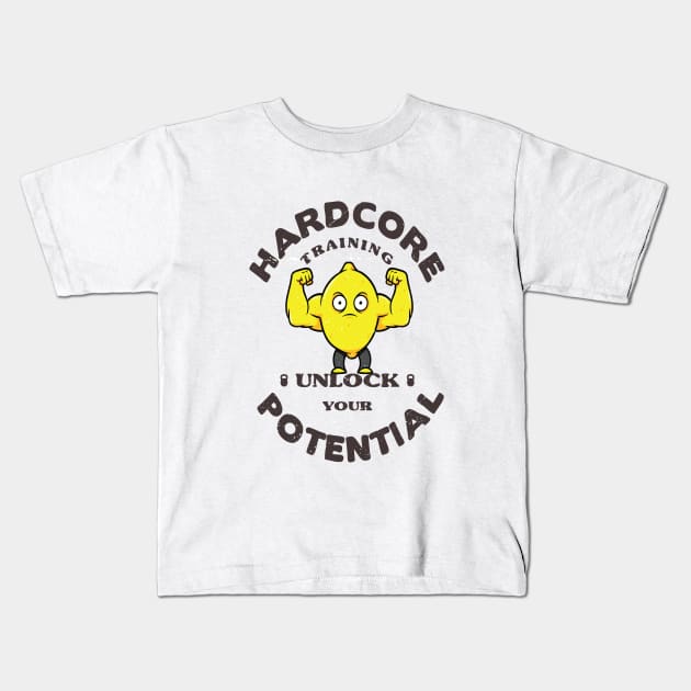 Jacked Lemon / Foodietoon / Hardcore Training / Unlock Potential Kids T-Shirt by ProjectX23